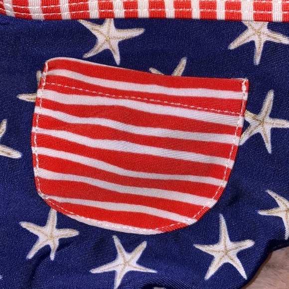Cat & Jack Small (6/6X) red white & blue USA starfish & striped bikini swimsuit‌ - Picture 4 of 11